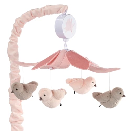 Lambs Ivy Petals Pink Gray Birds Musical Crib Mobile