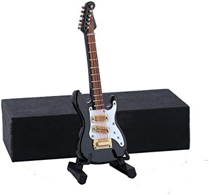 Black Wooden Miniature Electric Guitar with Stand and Case