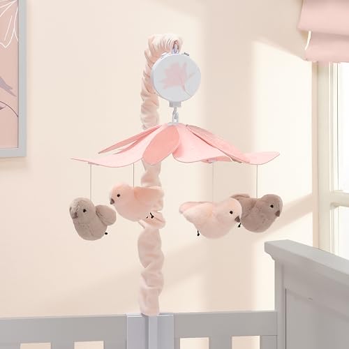 Lambs Ivy Petals Pink Gray Birds Musical Crib Mobile