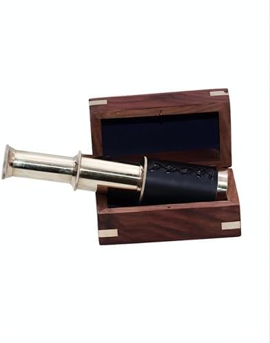 6 Inch Brass Pirate Telescope with Anchor Wooden Box