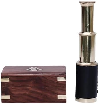 6 Inch Brass Pirate Telescope with Anchor Wooden Box