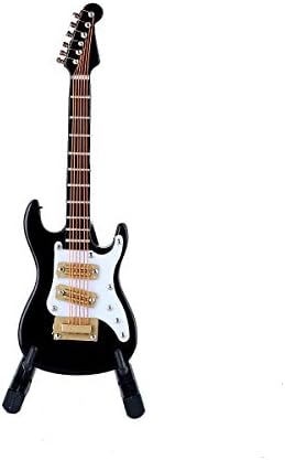 Black Wooden Miniature Electric Guitar with Stand and Case
