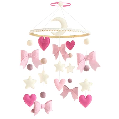 Pink Bow Baby Crib Mobile for Girls