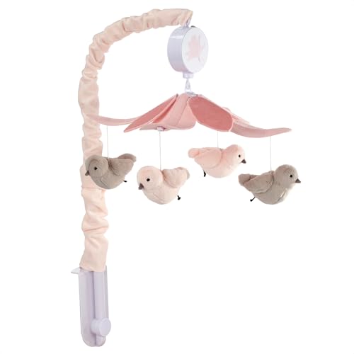 Lambs Ivy Petals Pink Gray Birds Musical Crib Mobile