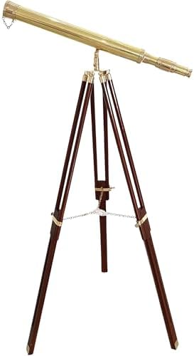 Shiny Brass Nautical Telescope with Wooden Tripod