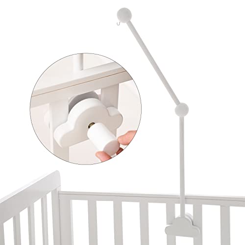 OESSUF Baby Crib Mobile Arm 27 Inch Adjustable Wood Hanger White Cloud Design