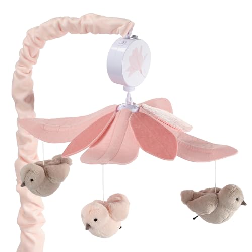Lambs Ivy Petals Pink Gray Birds Musical Crib Mobile