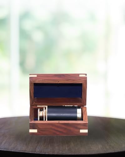 6 Inch Brass Pirate Telescope with Anchor Wooden Box