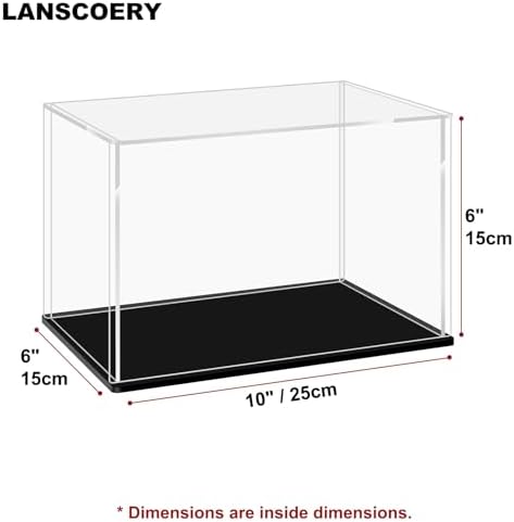 LANSCOERY Acrylic Display Case for Collectibles 10x6x6 Inch Black Base