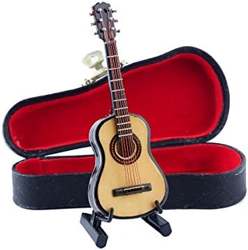 Wooden Miniature Guitar with Stand and Case Musical Decor