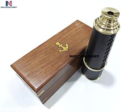 Brass Nautical Telescope with Leather Accents 18 Inch Collectible Decor