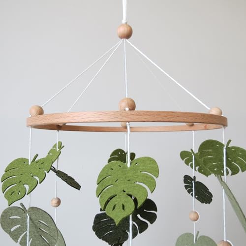 Green Leaf Crib Mobile with Monstera Design