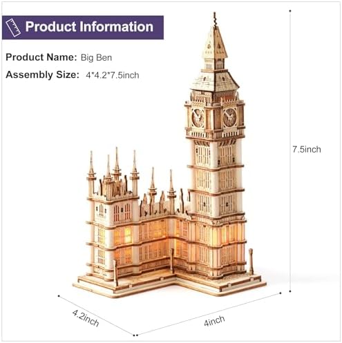 Rolife 3D Wooden Puzzle Big Ben with Lights Architecture Model Kit