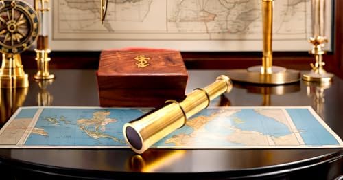 Captains 6 Inch Brass Handheld Telescope with Wooden Box