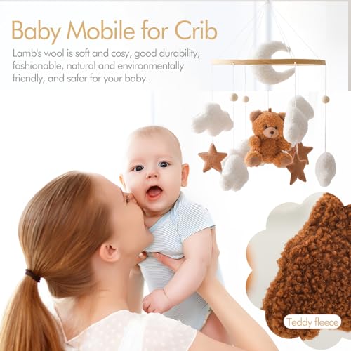 EERKEOD Baby Crib Mobile Brown Bear Velvet Decor