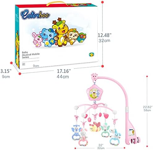 Baby Mobile with Music and Lights Remote Control and Projection - Pink-Bee