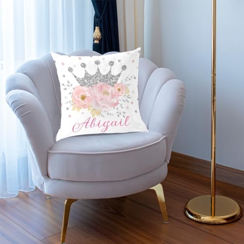 Personalized Baby Name Pillow Cover Silver Princess Crown