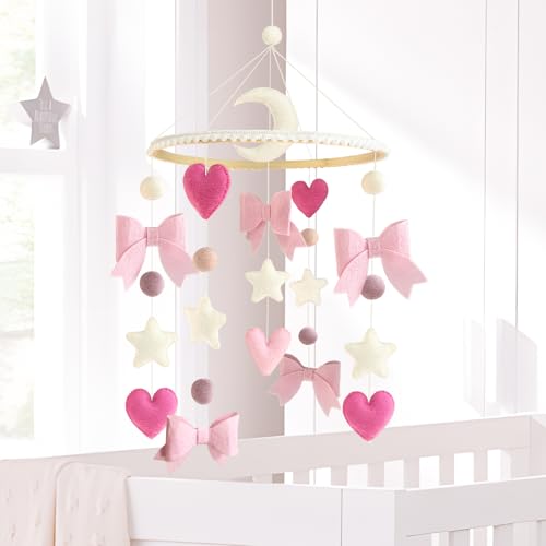 Pink Bow Baby Crib Mobile for Girls