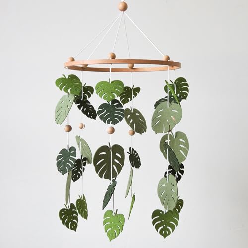 Green Leaf Crib Mobile with Monstera Design