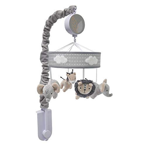 Jungle Safari Musical Baby Crib Mobile - Gray Beige White Animals