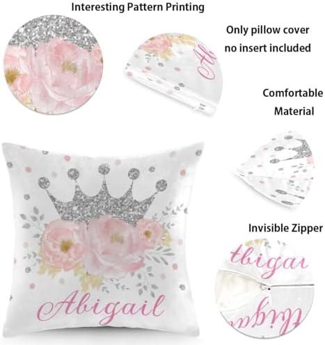 Personalized Baby Name Pillow Cover Silver Princess Crown