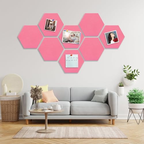 8 Packs Pink Hexagon Felt Pin Board with 30 Push Pins