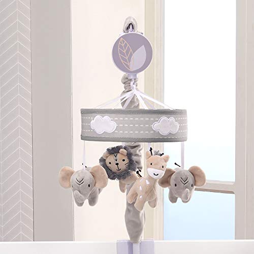 Jungle Safari Musical Baby Crib Mobile - Gray Beige White Animals