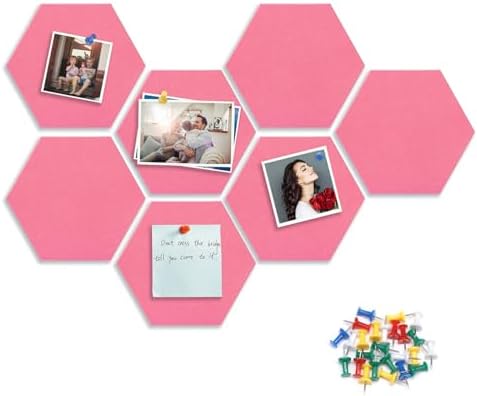 8 Packs Pink Hexagon Felt Pin Board with 30 Push Pins