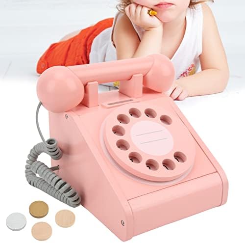 Wooden Simulation Retro Dial Phone for Kids