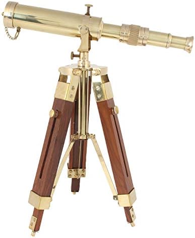 Vintage Brass Telescope with Wooden Tripod Stand