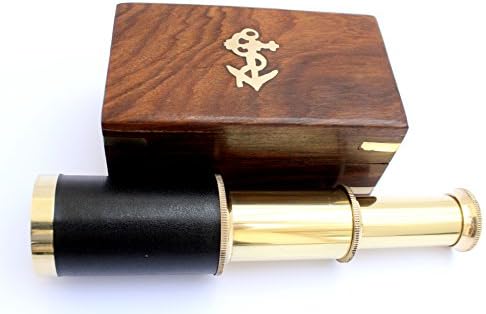 6 Inch Nautical Handheld Pirate Telescope With Anchor On Wooden Box