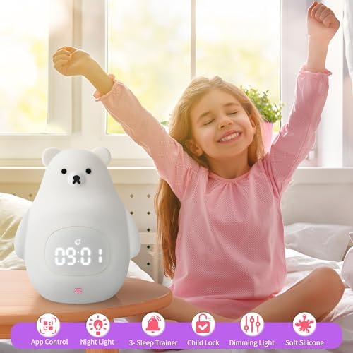 Smart Kids Alarm Clock Lamp with App Control and Green Night Light