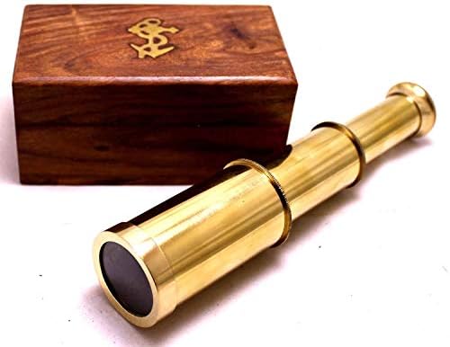 Captains 6 Inch Brass Handheld Telescope with Wooden Box