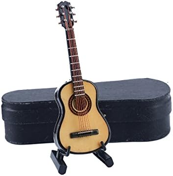 Wooden Miniature Guitar with Stand and Case Musical Decor