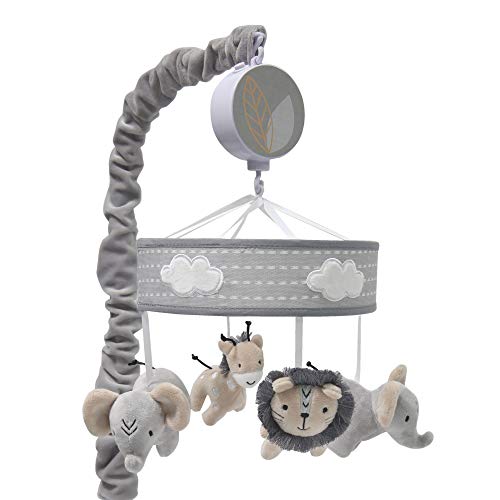 Jungle Safari Musical Baby Crib Mobile - Gray Beige White Animals