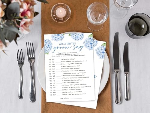 Blue Hydrangea Bridal Shower Game Cards 25 pcs