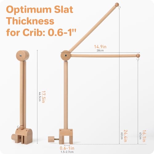 Nicemer Wooden Crib Mobile Arm 31 Inches 3D Adjustable