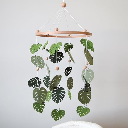 Green Leaf Crib Mobile with Monstera Design