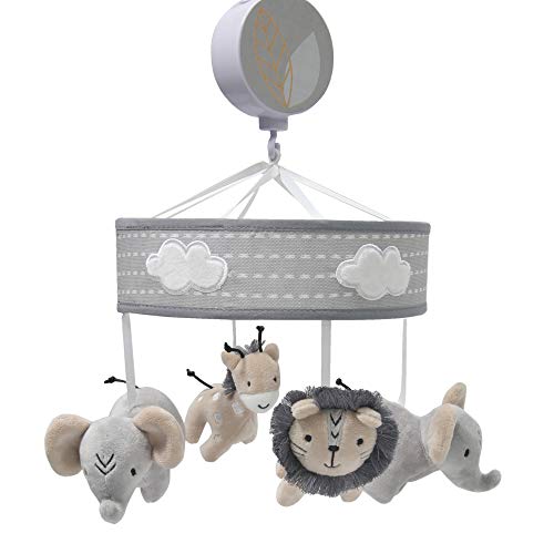 Jungle Safari Musical Baby Crib Mobile - Gray Beige White Animals
