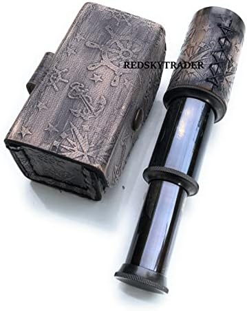 6 Inch Brass Telescope Nautical Pirate Spyglass with Leather Case