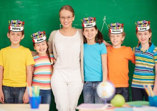 First Day of School Paper Crown Headbands 24pcs Adjustable Kids Party Hats