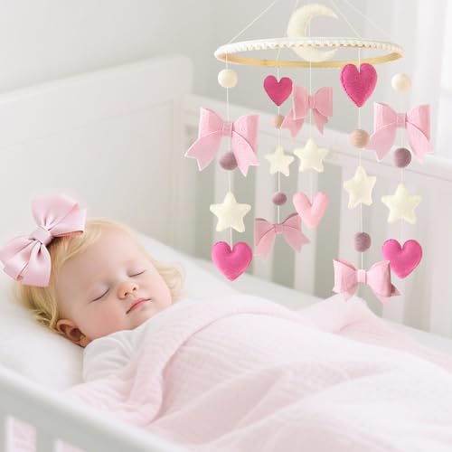 Pink Bow Baby Crib Mobile for Girls
