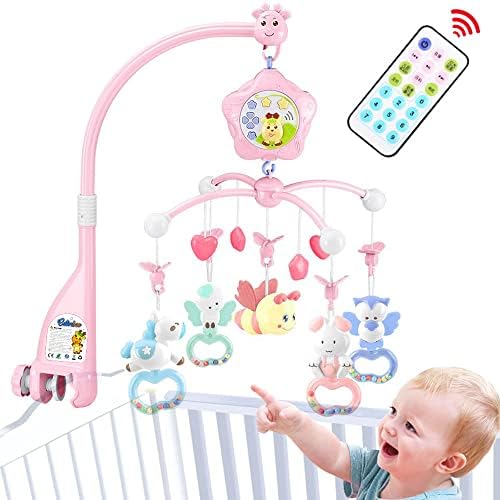 Baby Mobile with Music and Lights Remote Control and Projection - Pink-Bee