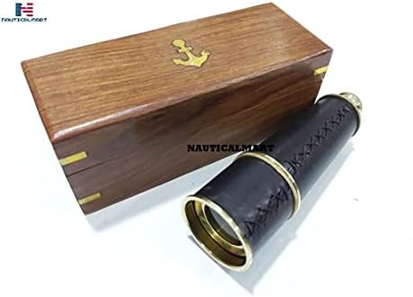 Brass Nautical Telescope with Leather Accents 18 Inch Collectible Decor