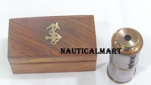 6 Inch Brass Antique Pullout Telescope with Wooden Box