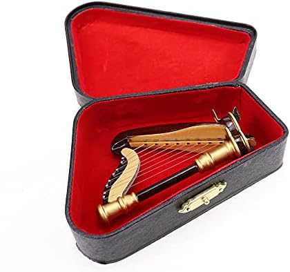 Wooden Miniature Harp with Case Decor