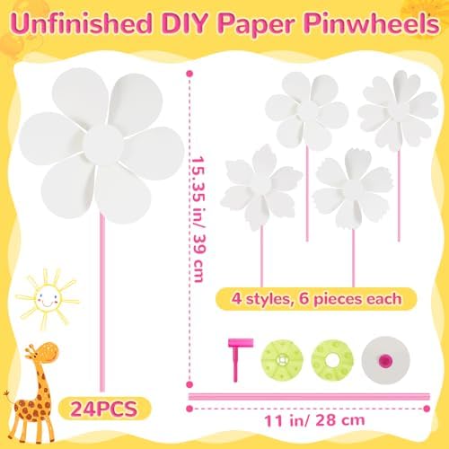 24 Pcs DIY Paper Pinwheels Bulk for Kids Summer Crafts