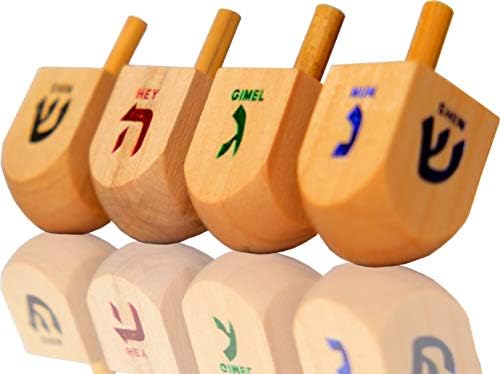 Natural Wood Dreidels with English Instructions 10-Pack