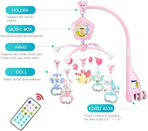 Baby Mobile with Music and Lights Remote Control and Projection - Pink-Bee