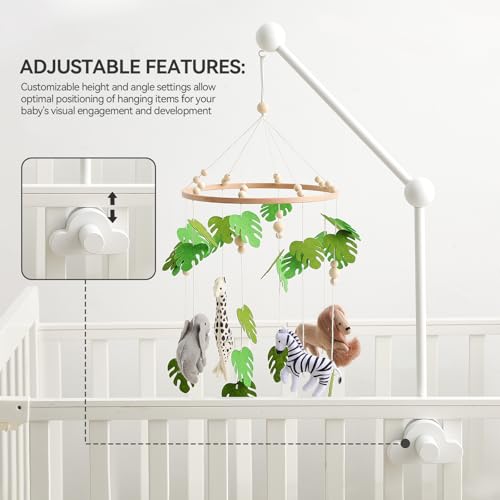OESSUF Baby Crib Mobile Arm 27 Inch Adjustable Wood Hanger White Cloud Design